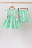 Green Butterfly Smocked Ruffle Shorts Set