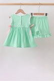Green Butterfly Smocked Ruffle Shorts Set