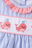 Blue Whale Embroidered Seersucker Bloomer Set