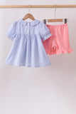 Blue Whale Smocked Seersucker Shorts Set