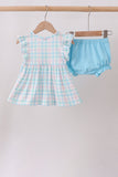 Blue Plaid Ruffle Bloomer Set