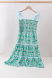 Green house floral Smocked Tiered Mom Dress