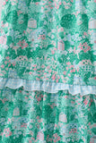 Green house floral Smocked Tiered Mom Dress