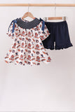 Navy Auburn Smocked Scalloped Shorts Set