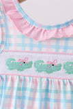 Pink Crocodile Smocked Gingham Bubble