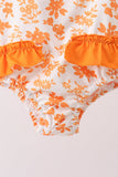 Orange Floral Print Ruffle Swimsuit