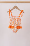 Orange Floral Print Ruffle Swimsuit