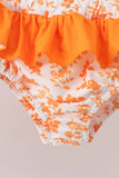 Orange Floral Smocked 2PC Ruffle Swimsuit