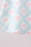 Pink Floral Bow Print Scalloped Shorts Set
