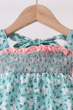 Green Floral Smocked Ruffle Bloomer Set