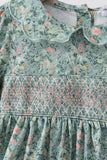 Green Floral Smocked Dress