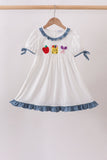 Blue Apple Crayon French Knot Ruffle Dress