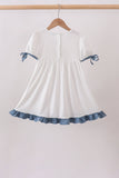 Blue Apple Crayon French Knot Ruffle Dress