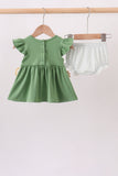 Green Sunflower Applique Ruffle Bloomer Set