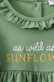 Green Sunflower Applique Ruffle Shorts Set