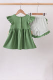 Green Sunflower Applique Ruffle Shorts Set