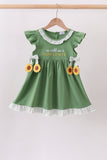 Green Sunflower Applique Ruffle Dress