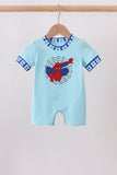 Blue character embroidery romper