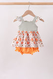 Orange Pumpkin Embroidery Ruffle Bubble