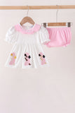 Pink Prayer Embroidery Ruffle Bloomer Set