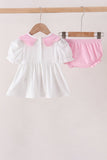 Pink Prayer Embroidery Ruffle Bloomer Set