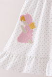 Pink Prayer Embroidery Ruffle Pants Set
