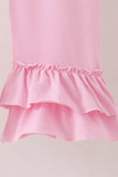 Pink Prayer Embroidery Ruffle Pants Set