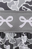 Grey Camouflage Bow Embroidery Ruffle Bubble