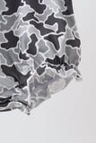Grey Camouflage Bow Embroidery Ruffle Bubble