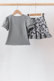Grey Camouflage Bow Embroidery Ruffle Skorts Set