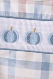 Blue Pumpkin Embroidery Gingham Bubble