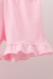Pink Pumpkin Embroidery Ruffle Shorts Set