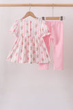 Pink Pumpkin Embroidery Ruffle Pants Set