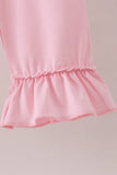 Pink Floral Embroidery Ruffle Pants Set