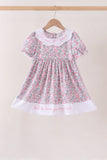 Pink Floral Embroidery Ruffle Dress
