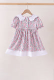 Pink Floral Embroidery Ruffle Dress