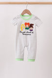 Green Hocus pocus french knot gingham romper