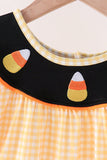 Mustard Candy Embroidery Gingham Dress
