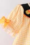 Mustard Candy Embroidery Gingham Ruffle Pants Set