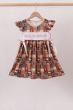 Brown Made to Worship Embroidery Ruffle Dress