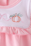 Pink Pumpkin Bow Embroidery Ruffle Bubble