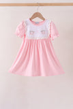 Pink Pumpkin Bow Embroidery Ruffle Dress