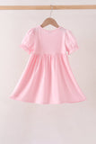Pink Pumpkin Bow Embroidery Ruffle Dress