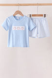 Blue Pumpkin Embroidery Gingham Shorts Set