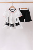 Black Spider Embroidery Ruffle Shorts Set