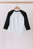 Black Spider Embroidery Pocket Stripe Top