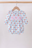 Blue Bow Smocked Floral Gingham Bubble