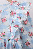 Blue Floral Ruffle Dress