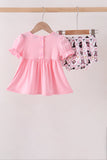 Pink Cat Embroidery Ruffle Bloomer Set