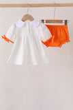 Orange Pumpkin Bow Embroidery Bloomer Set